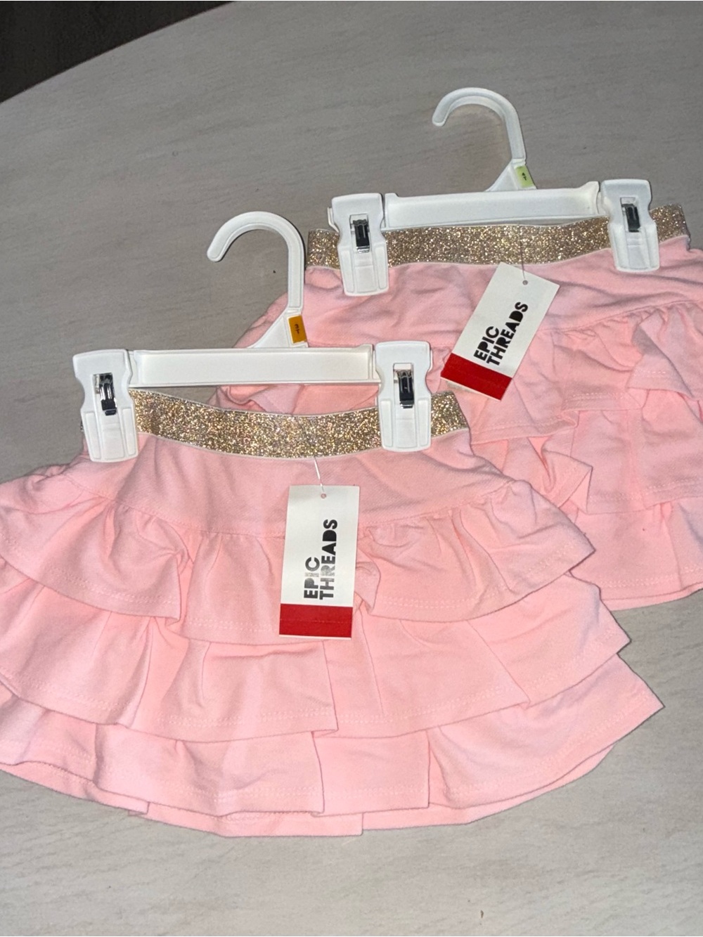 Kids- Epic Threads Pink Tiered Ruffle Skirt with Gold Glitter Waistband - Picture 2 of 3